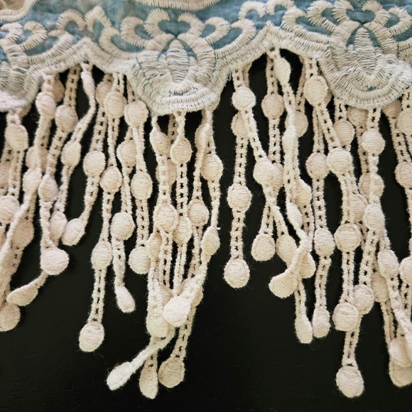 Womens Blue Boho Chambray Tank Top Large Crochet Lace Fringe Festival Coastal - Picture 10 of 10